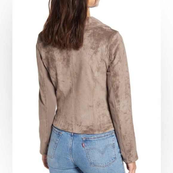 Blank NYC Faux Suede Taupe Zip Up Moto Jacket Women's Fold Up Collar size S - Picture 2 of 13